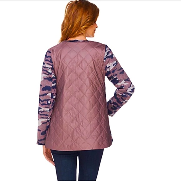 NEW! LOGO by Lori Goldstein Brushed Fleece Camo Zip Front Jacket Quilted SZ 2 - Picture 2 of 9